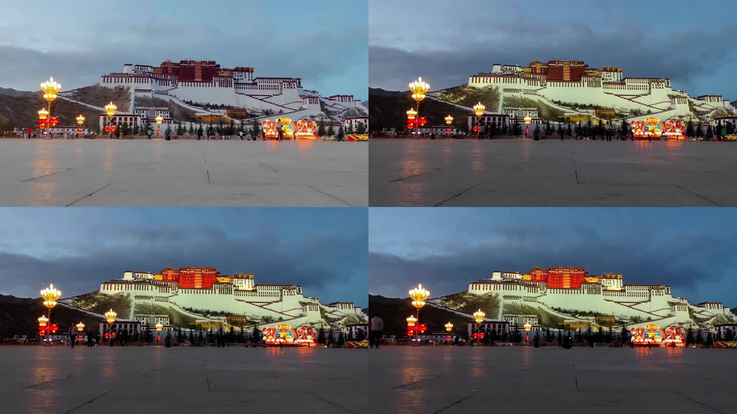 西藏拉萨布达拉宫亮灯夜景延时