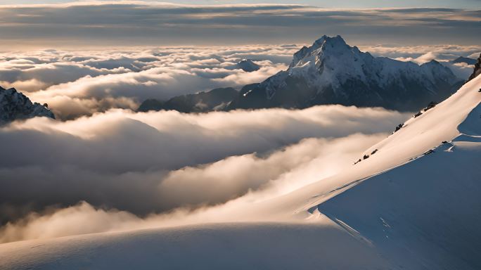 雪山云海山峰阳光日出延时云雾山脉意境风景