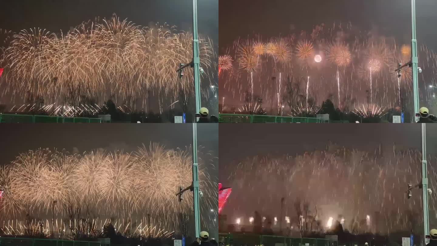 浪漫烟花映照整个天空绚丽多彩新年氛围浓厚