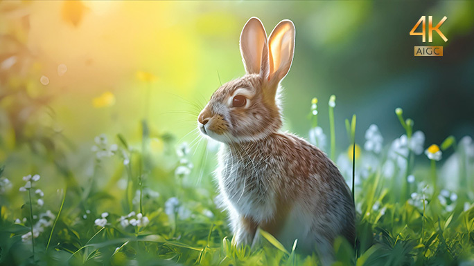 唯美兔子场景 可爱小兔子 灰色野兔在草丛