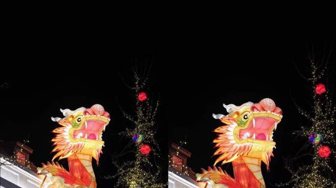 龙年春节，龙头浮雕造型灯特写,4k,竖屏
