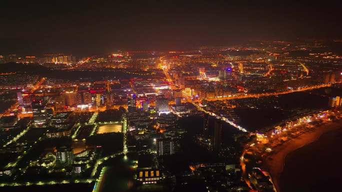 航拍威海城市夜景