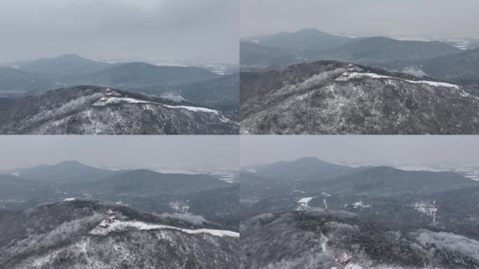 航拍襄阳鹿门山国家森林公园鹿门寺雪景风光