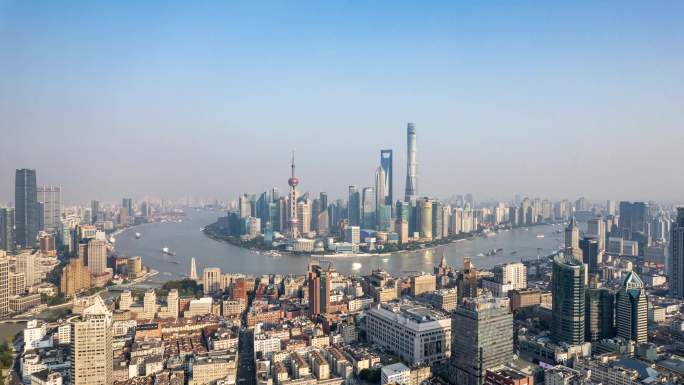 上海市中心陆家嘴金融建筑航拍延时摄影