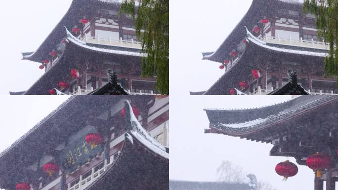 4K长沙雪景暴风雪长沙杜甫江阁雪景4