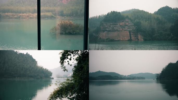 别墅落地窗外小东江湖湖景4K