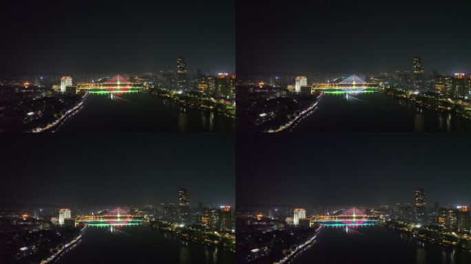 惠州东江夜景风光夜晚河流航拍晚上城市建筑