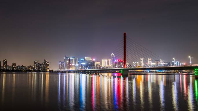 杭州钱塘江与西兴大桥夜景延时摄影