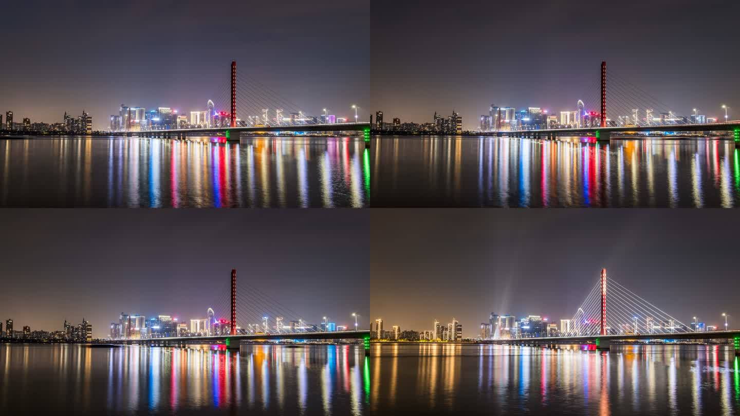 杭州钱塘江与西兴大桥夜景延时摄影