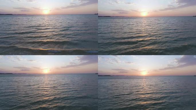 航拍海面夕阳
