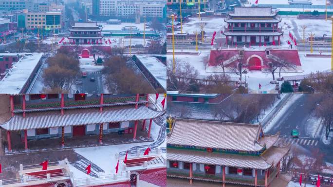 宁夏银川雪后雪景南门延时