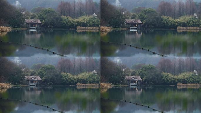 阴雨天的西湖浴鹄湾 亭子