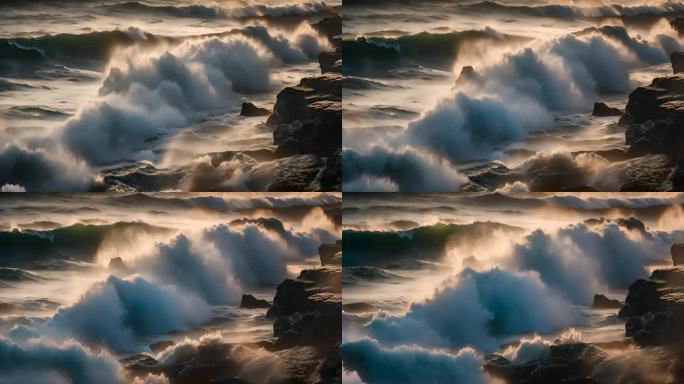 大海海浪阳光海洋浪花海水大气震撼开场片头