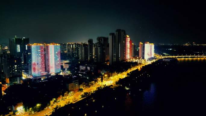 湖北襄阳城市夜景灯光航拍