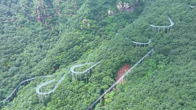 航拍新密伏羲山索道滑道过山车