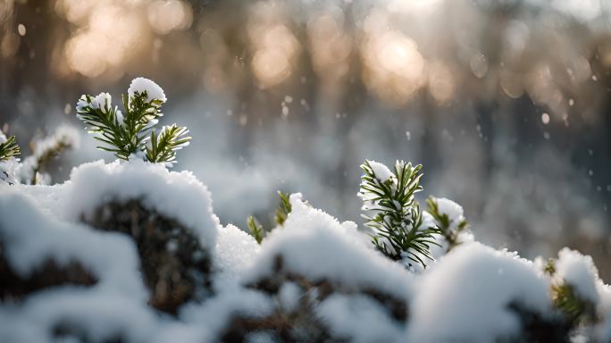 冬天雪地特写雪天风景下雪风光唯美冬季雪景