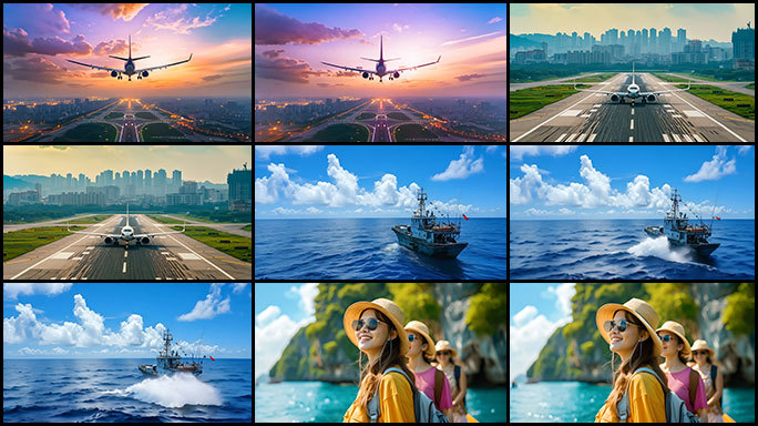 节假日休闲旅行 飞机航班 轮船出海观光