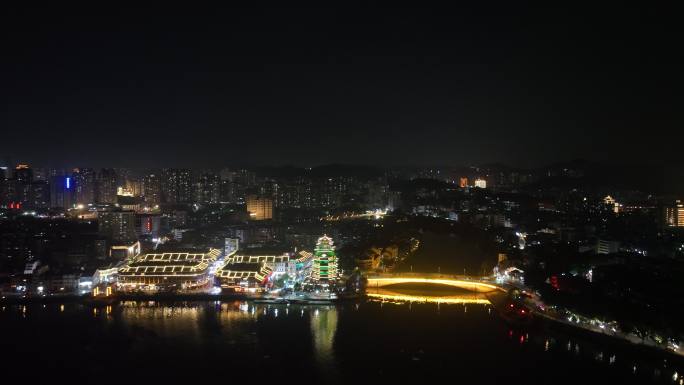 惠州合江楼夜景航拍东江夜晚风光河流风景