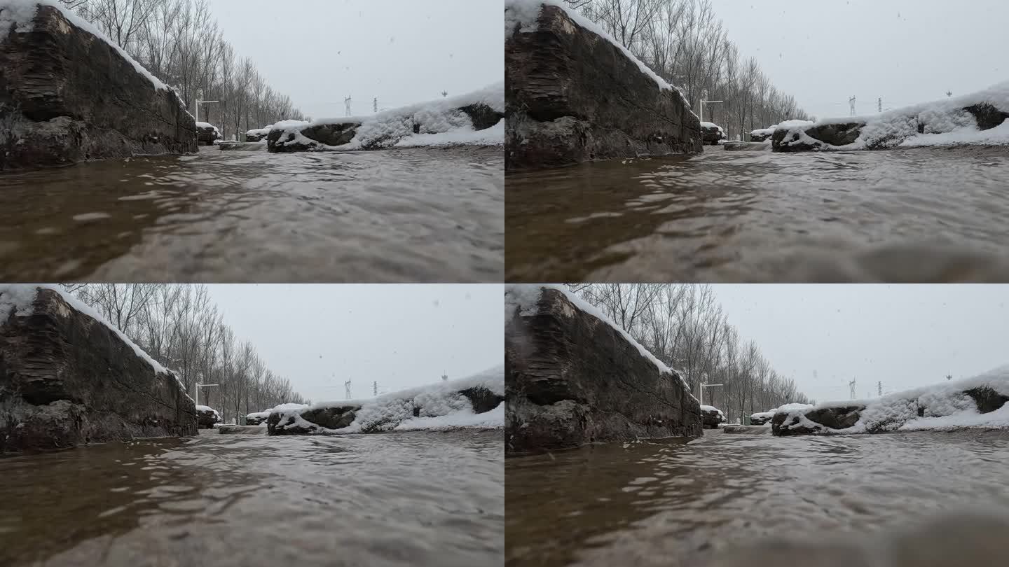 冬季下雪河水溪流高清素材