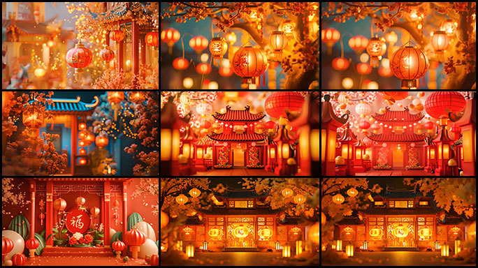喜庆的国风新年场景 中国正月春节吉祥如意