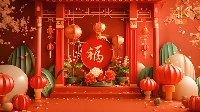 喜庆的国风新年场景 中国正月春节吉祥如意