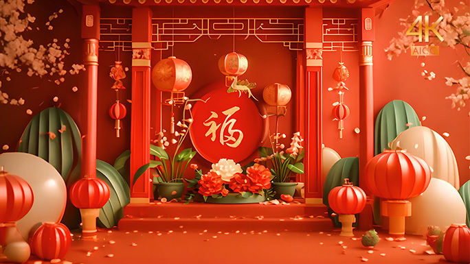 喜庆的国风新年场景 中国正月春节吉祥如意