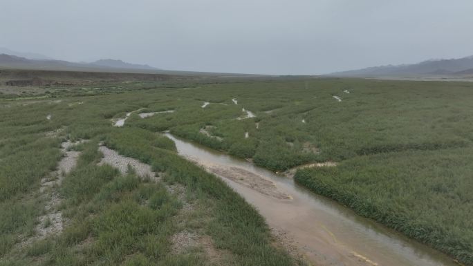 干旱地区的雨水丰沛季节河流青海德令哈
