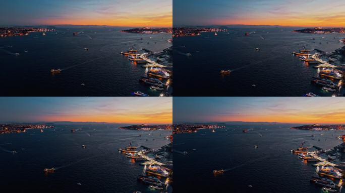 博斯普鲁斯海峡上空的空中黄昏宁静:从上面探索伊斯坦布尔海岸线上隐藏的宝石#无人机发现#城市黄昏#伊斯
