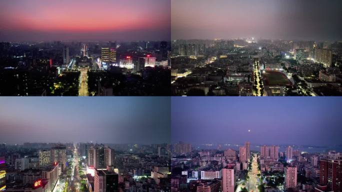广东湛江城市夜幕降临航拍