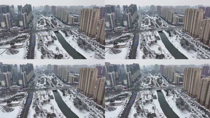 亳州涡阳冬季向阳河河边街道雪景