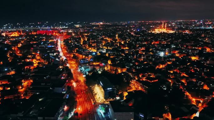 伊斯坦布尔城市魅力夜景鸟瞰图#伊斯坦布尔夜生活#无人机视角#体育场宁静#城市景观