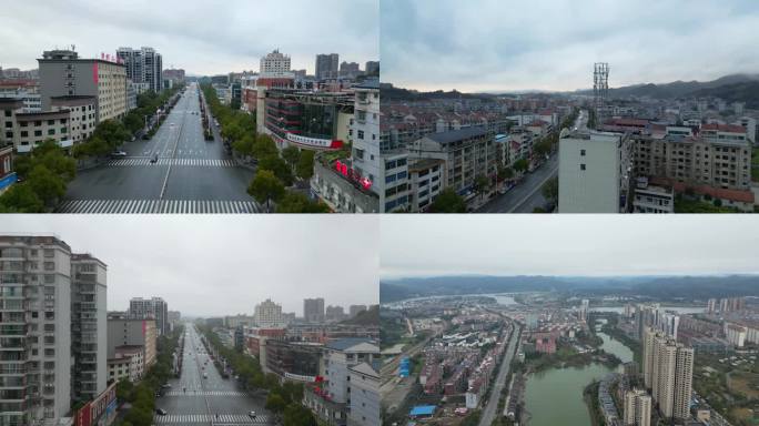 4K航拍怀化洪江市城市全景空镜合集5