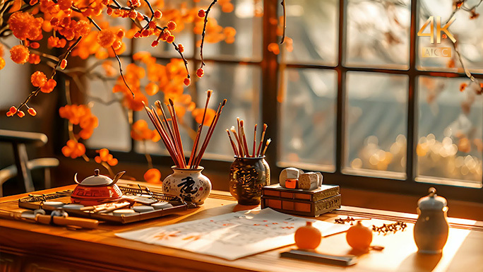 古风精致书房书桌 中式高雅房间 中国传统