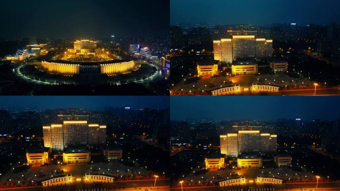 河南新乡市政府夜景航拍