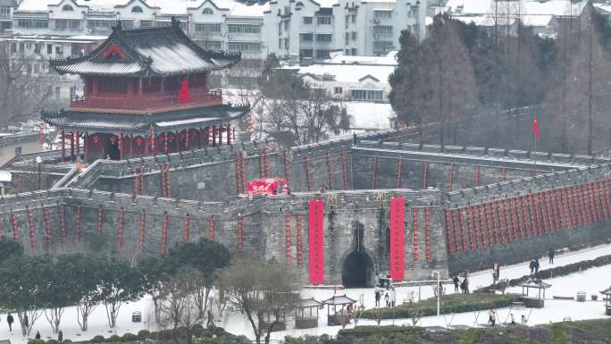 荆州古城2024年第一场雪城市雪景航拍3