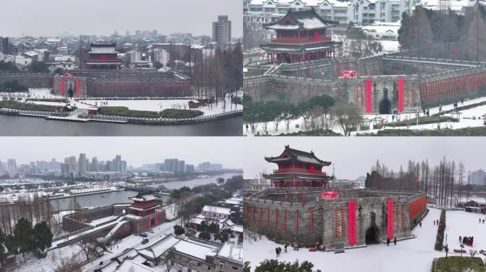 荆州古城2024年第一场雪城市雪景航拍3