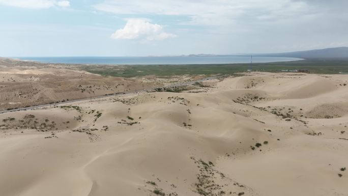 沙漠化治理国土生态复绿青海湖金沙湾