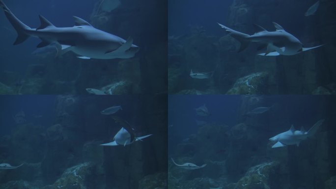 大水族馆里的鲨鱼和其他大鱼