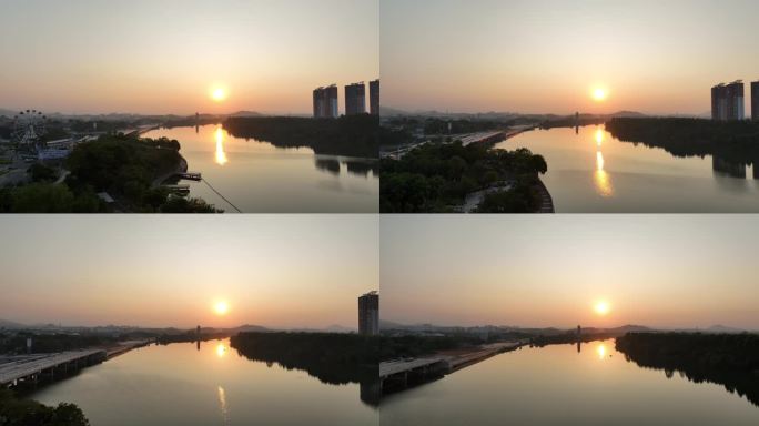 惠东县西枝江航拍青龙潭塔日落风景黄昏夕阳