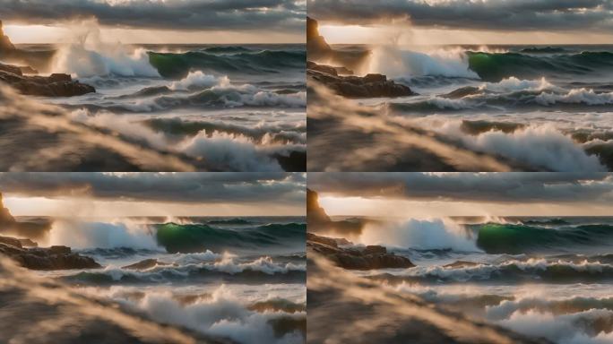 大海海浪阳光海洋浪花海水大气震撼开场片头