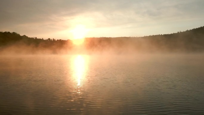 日出时钓鱼湖的视频。