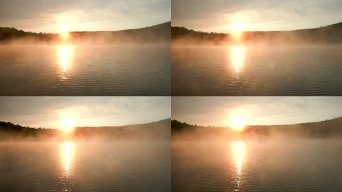日出时钓鱼湖的视频。