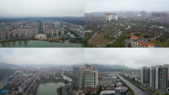 4K航拍怀化洪江市城市全景空镜合集2