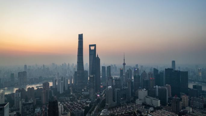 上海陆家嘴金融建筑群夜景航拍延时摄影素材
