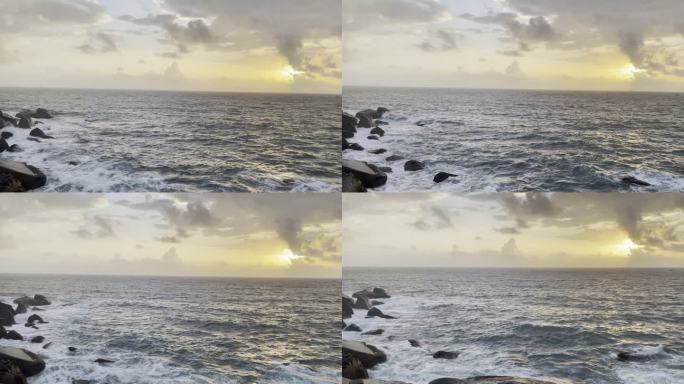早晨金色的大海和天空高清拍摄