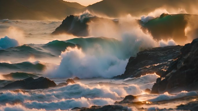 大海海浪阳光海洋浪花海水大气震撼开场片头