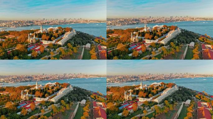 空中阳光下的辉煌:托普卡普宫殿的午后光芒，俯瞰伊斯坦布尔欧洲一侧雄伟的地平线