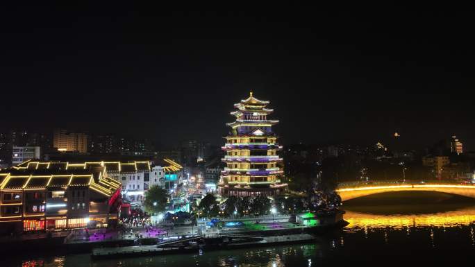 惠州合江楼夜景航拍东江夜晚风光河流风景