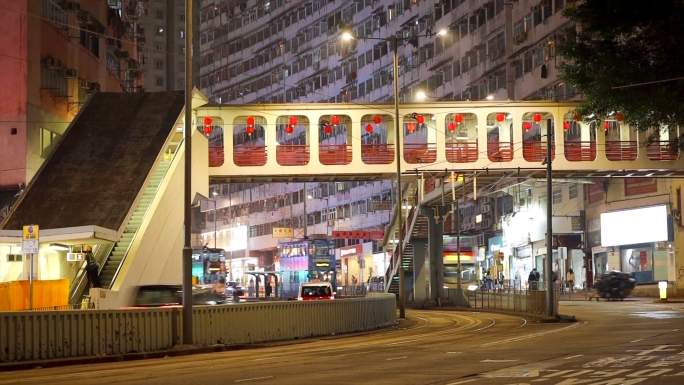 香港 建筑叮叮车 公交 夜景
