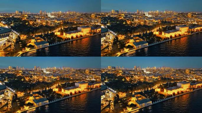 黄昏时分贝西克塔斯地区和周边城市魅力的鸟瞰图#贝西克塔斯vibes #无人机视角#体育场宁静#城市景
